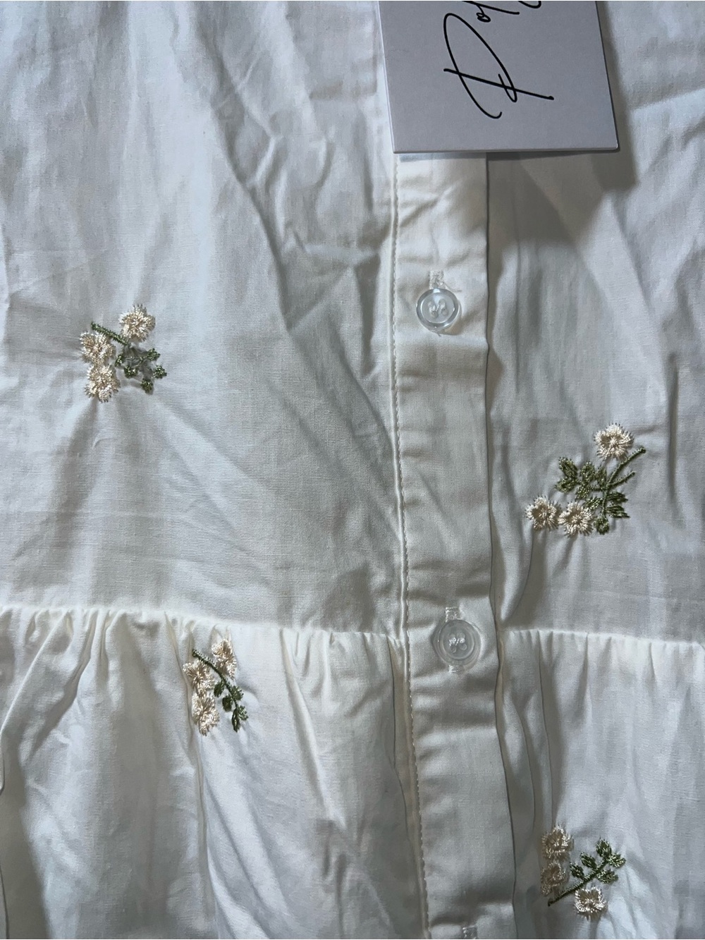 Polagram White Floral Embroidered Button-Front Dress - Picture 6 of 10